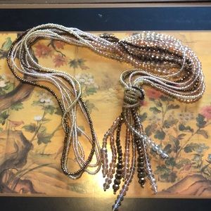 Beautiful Champagne & Gold Colored Seed Bead Graduated Knotted Necklace